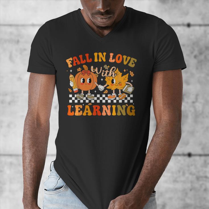 Fall In Love With Learning Autumn Pumpkin Fall Teacher Kids Men's V-Neck T-Shirt, funny design Fall In Love With Learning Autumn Pumpkin Fall Teacher Kids Men's V-Neck T-Shirt, funny design