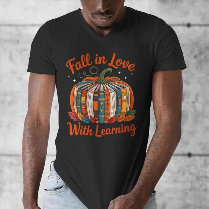 Fall In Love With Learning Book Lover Autumn Pumpkin Teacher Men's V-Neck T-Shirt, funny design Fall In Love With Learning Book Lover Autumn Pumpkin Teacher Men's V-Neck T-Shirt, funny design
