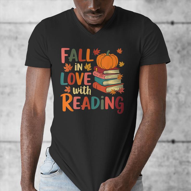 Fall In Love With Reading Autumn Thanksgiving Shirt Teacher Men's V-Neck T-Shirt, funny design Fall In Love With Reading Autumn Thanksgiving Shirt Teacher Men's V-Neck T-Shirt, funny design