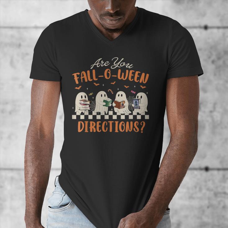 Are You Fall-O-Ween Directions Halloween TeacherGhost Book Men's V-Neck T-Shirt, funny design