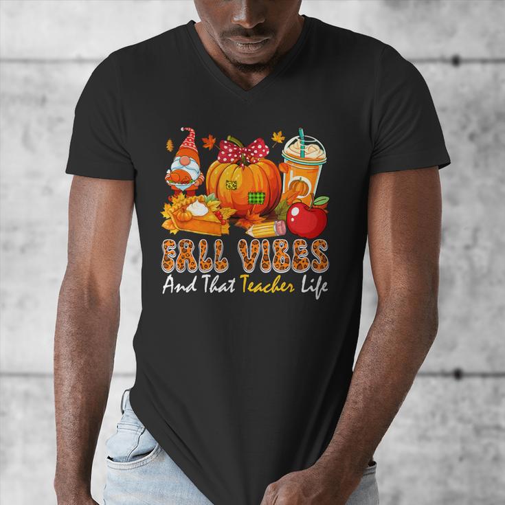 Fall Vibes Costume Teacher Thanksgiving Leopard Gnome Men's V-Neck T-Shirt, funny design Fall Vibes Costume Teacher Thanksgiving Leopard Gnome Men's V-Neck T-Shirt, funny design
