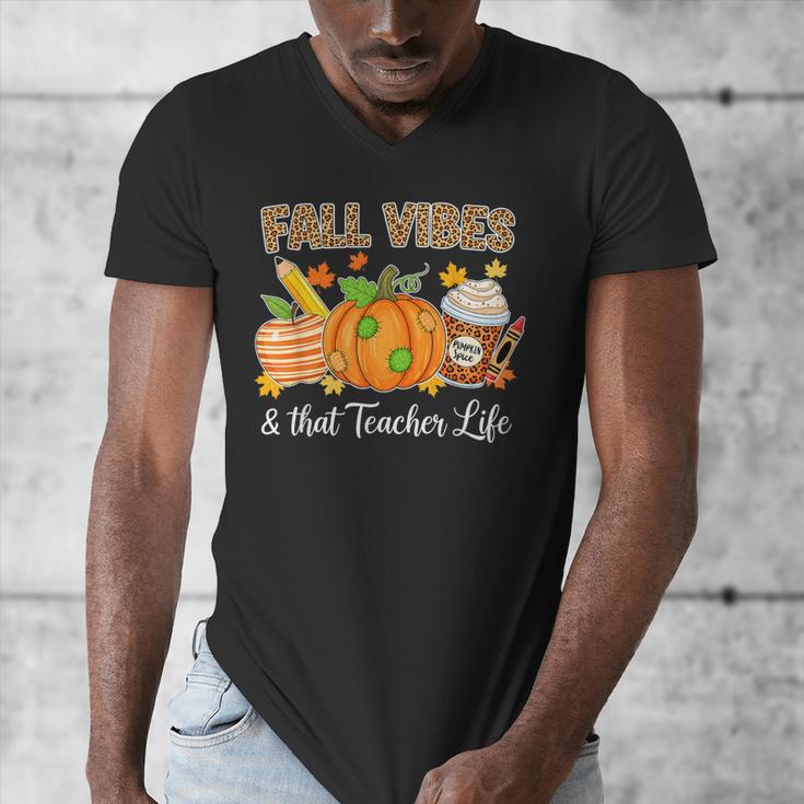 Fall Vibes And That Teacher Life Autumn Thanksgiving Men's V-Neck T-Shirt, funny design Fall Vibes And That Teacher Life Autumn Thanksgiving Men's V-Neck T-Shirt, funny design