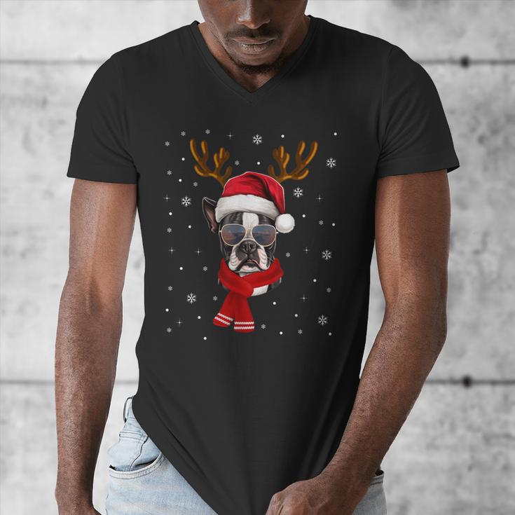 Family Matching Reindeer Xmas Boston Terrier Christmas Men's V-Neck T-Shirt, Boston Terrier Christmas Gifts, funny design