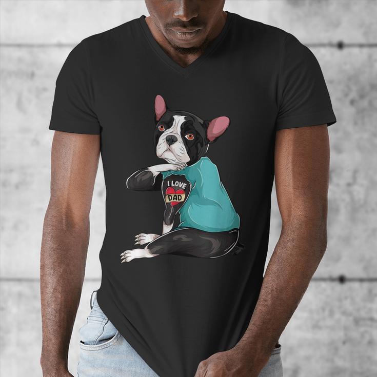 Father's Day Gift Dog Dad Boston Terrier i Love Dad Tattoo Men's V-Neck T-Shirt, Couple Gifts, Boston Terrier Dad Gifts, funny design