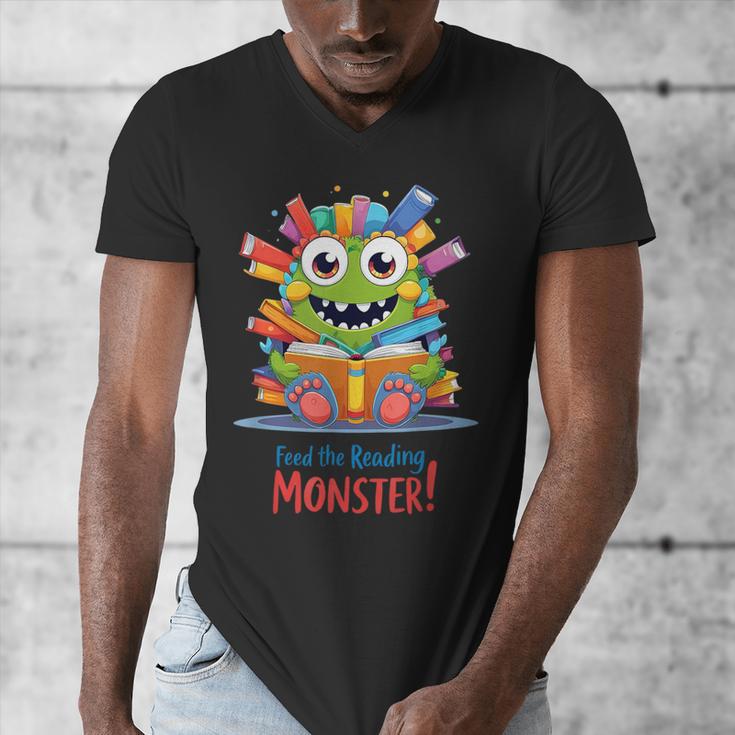 Feed The Reading Monster Halloween Teacher Men's V-Neck T-Shirt, funny design Feed The Reading Monster Halloween Teacher Men's V-Neck T-Shirt, funny design