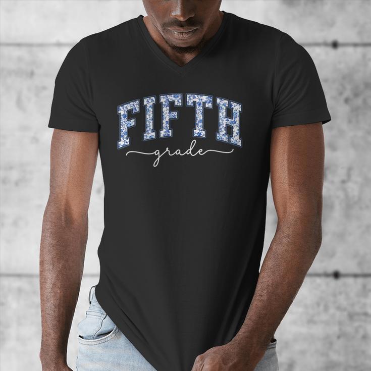 Fifth Grade Coquette Toile Blue Bow Floral Women Teacher Men's V-Neck T-Shirt, funny design Fifth Grade Coquette Toile Blue Bow Floral Women Teacher Men's V-Neck T-Shirt, funny design