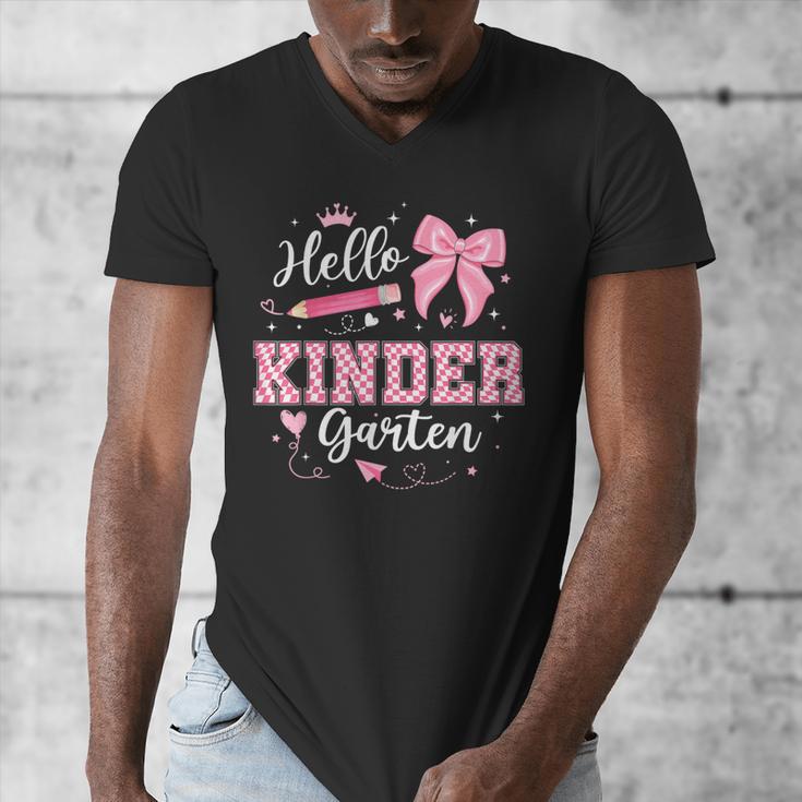 First Day Of School Teacher Girl Coquette Hello Kindergarten Men's V-Neck T-Shirt, funny design First Day Of School Teacher Girl Coquette Hello Kindergarten Men's V-Neck T-Shirt, funny design