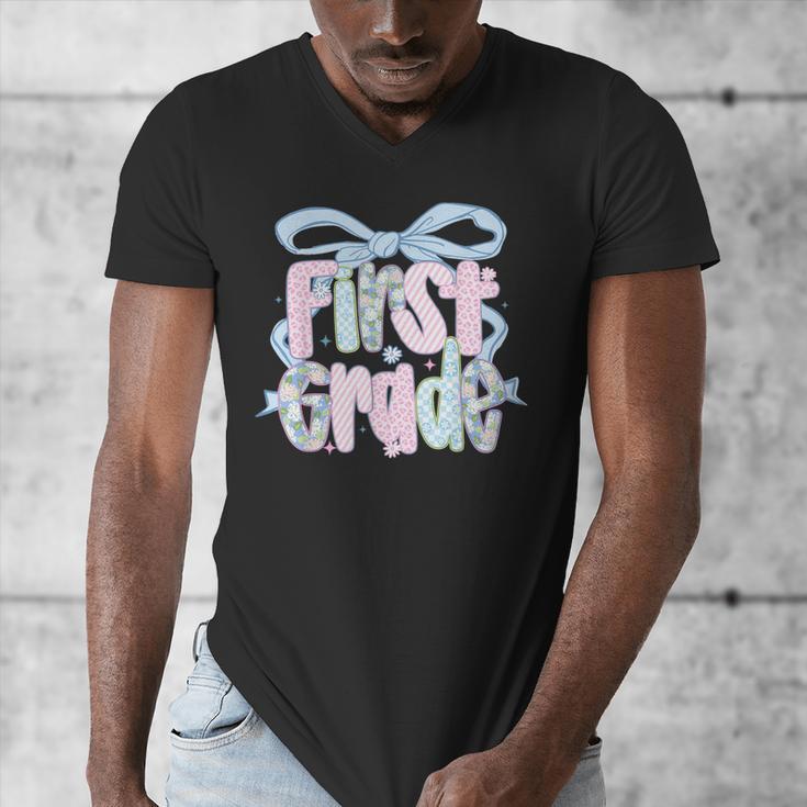First Grade Coquette Bow Girls Teacher Team 1st Grade Squad Men's V-Neck T-Shirt, First Grade Teacher Gifts, funny design First Grade Coquette Bow Girls Teacher Team 1st Grade Squad Men's V-Neck T-Shirt, First Grade Teacher Gifts, funny design