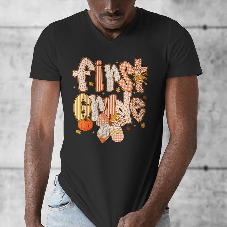 First Grade Fall Floral Coquette Bow Teachers Students Men's V-Neck T-Shirt, First Grade Teacher Gifts, funny design First Grade Fall Floral Coquette Bow Teachers Students Men's V-Neck T-Shirt, First Grade Teacher Gifts, funny design