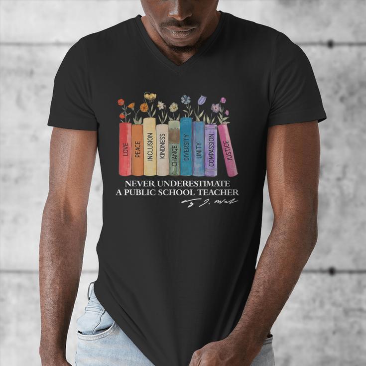 Floral Books Never Underestimate A Public School Teacher Men's V-Neck T-Shirt, funny design Floral Books Never Underestimate A Public School Teacher Men's V-Neck T-Shirt, funny design