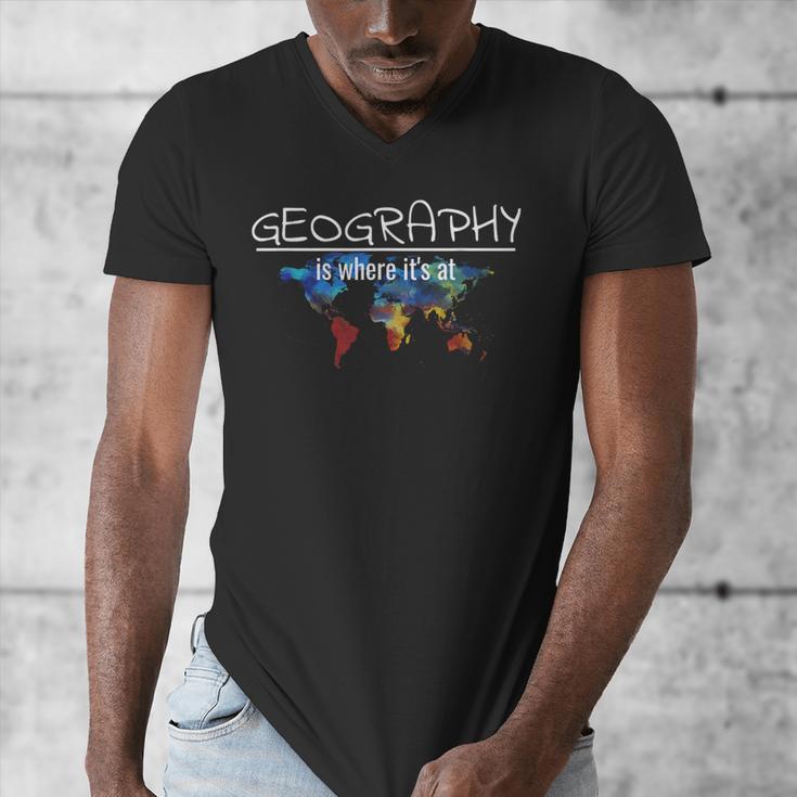 Geography Teacher Earth Day Is Where It's At For Men Women Kids Men's V-Neck T-Shirt, funny design