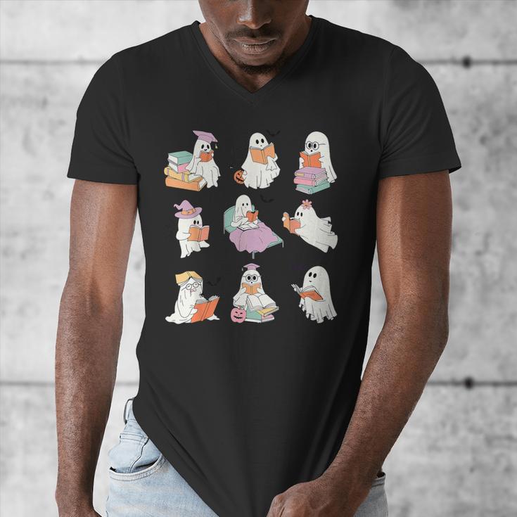 Ghost Book Reading Halloween Books Lover Teacher Kids Men's V-Neck T-Shirt, funny design