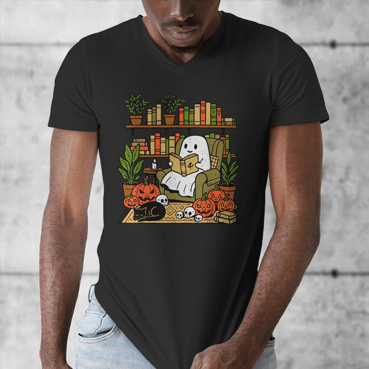 Ghost Library Reading Books Halloween Librarian Teacher Men's V-Neck T-Shirt, funny design