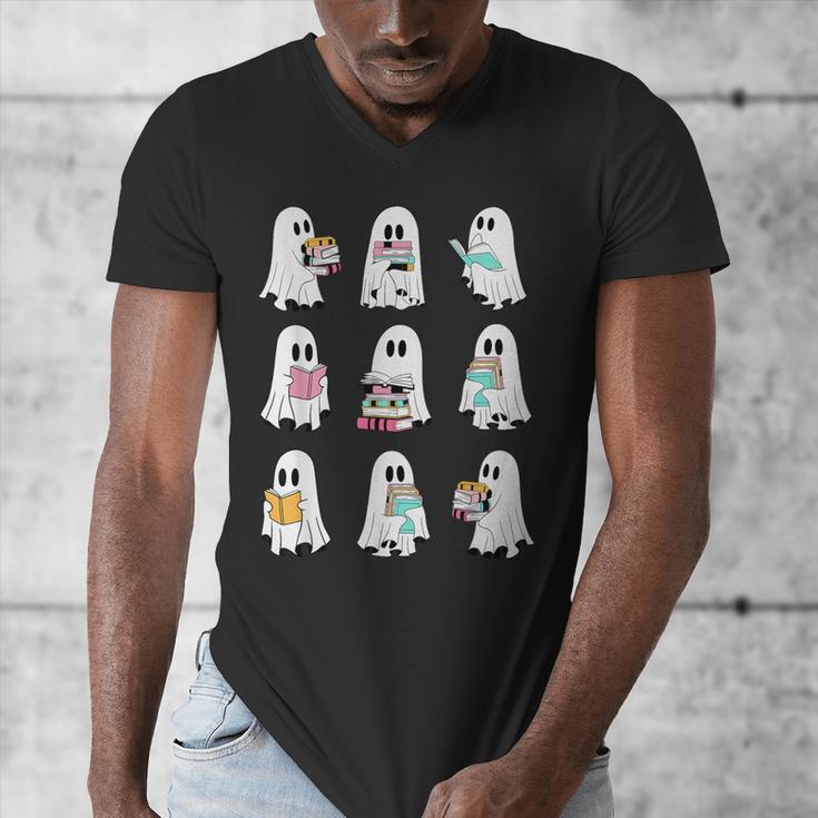 Ghost Reading Books Spooky Librarian Teacher Women Men's V-Neck T-Shirt, funny design Ghost Reading Books Spooky Librarian Teacher Women Men's V-Neck T-Shirt, funny design