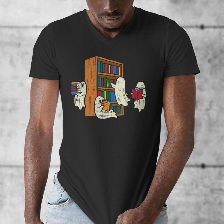 Ghosts Reading Books Teacher Halloween Librarian Boooks Men's V-Neck T-Shirt, funny design