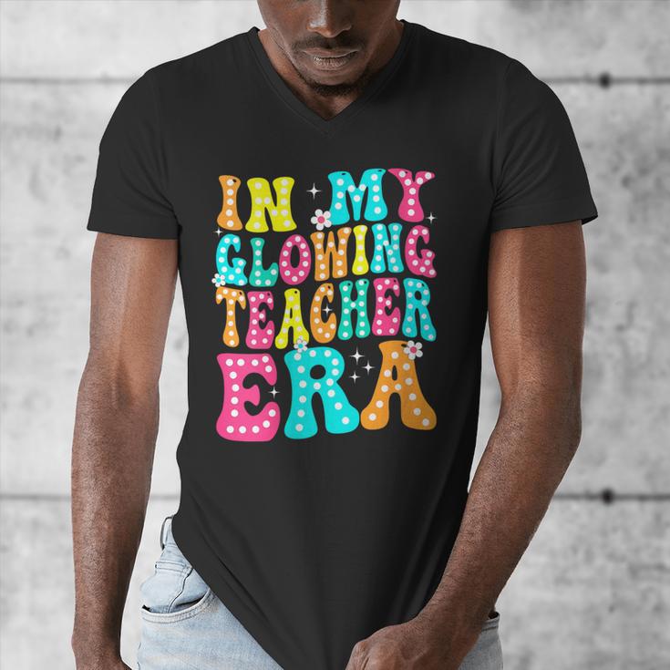In My Glowing Teacher Era Groovy Colorful Bright Men's V-Neck T-Shirt, Groovy Teacher Gifts, funny design