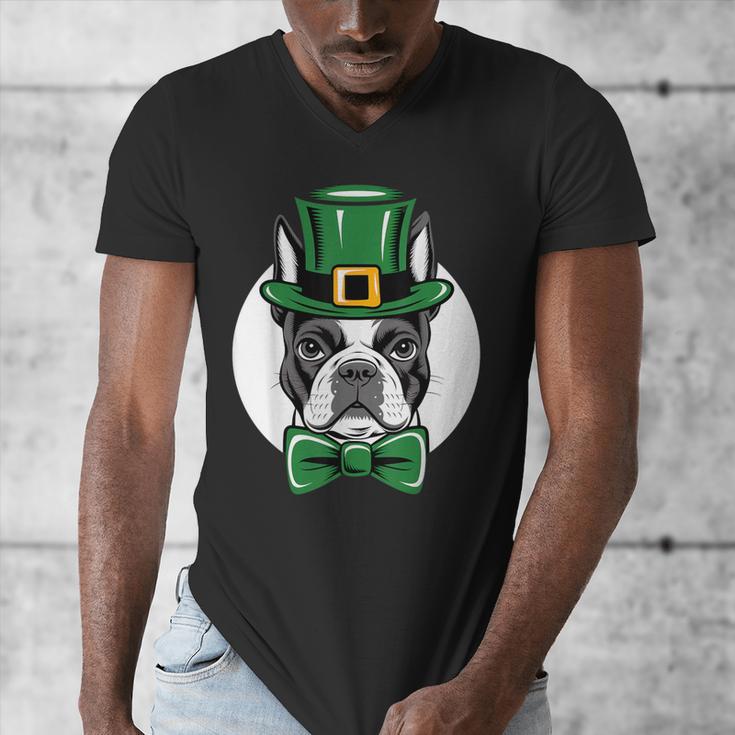 Green Boston Terrier Shamrock St Patricks Day Boston Terrier Men's V-Neck T-Shirt, funny design