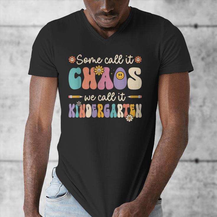 Groovy Some Call It Chaos We Call It Kindergarten Teacher Men's V-Neck T-Shirt, Groovy Teacher Gifts, funny design Groovy Some Call It Chaos We Call It Kindergarten Teacher Men's V-Neck T-Shirt, Groovy Teacher Gifts, funny design