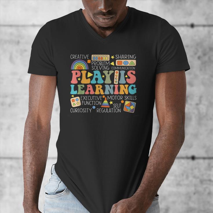 Groovy Play Is Learning Kindergarten Teacher Appreciation Men's V-Neck T-Shirt, Groovy Teacher Gifts, funny design