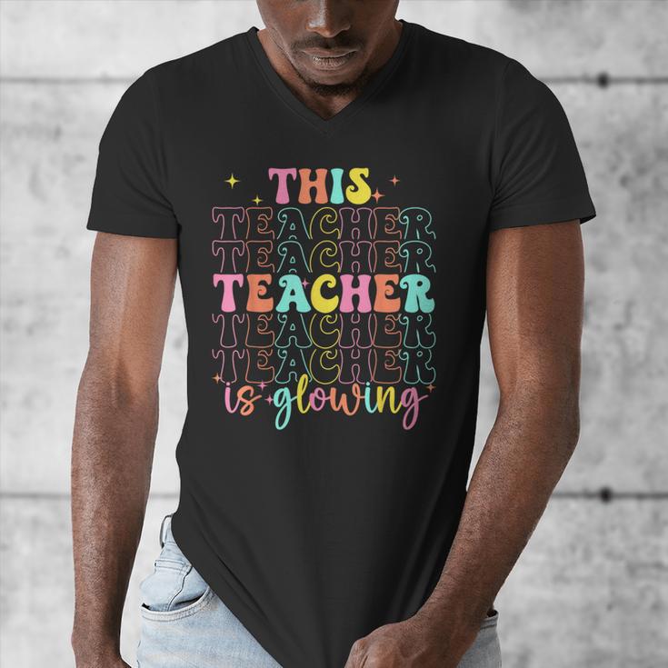 Groovy This Teacher Is Glowing Hello Summer End Of School Men's V-Neck T-Shirt, Groovy Teacher Gifts, funny design