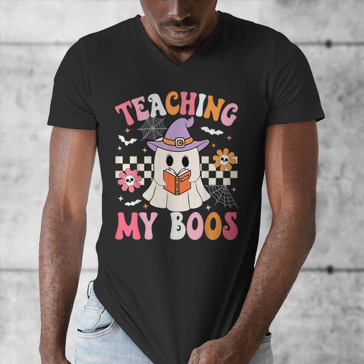 Groovy Teaching My Boos Teacher Ghost Halloween Teacher Men's V-Neck T-Shirt, Groovy Teacher Gifts, funny design Groovy Teaching My Boos Teacher Ghost Halloween Teacher Men's V-Neck T-Shirt, Groovy Teacher Gifts, funny design