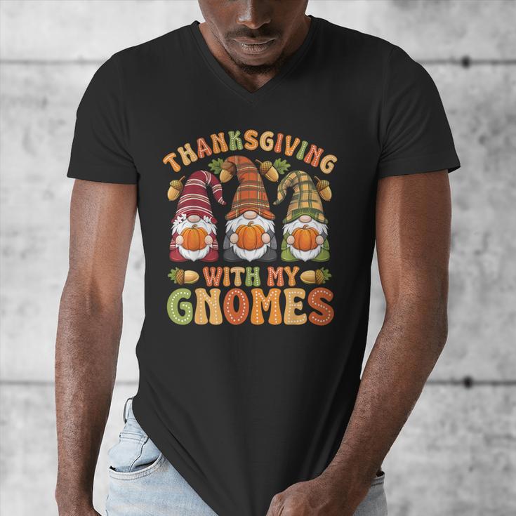 Groovy Thanksgiving With My Gnomie Women Teacher Fall Gnome Men's V-Neck T-Shirt, Groovy Teacher Gifts, funny design