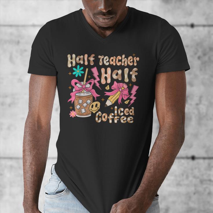 Half Teacher Half Iced Coffee Back To School Men's V-Neck T-Shirt, funny design