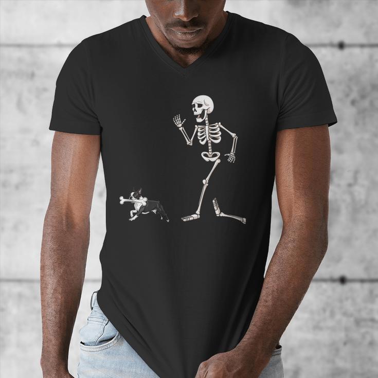 Halloween Boston Terrier And Skeleton Men's V-Neck T-Shirt, Boston Terrier Halloween Gifts, funny design
