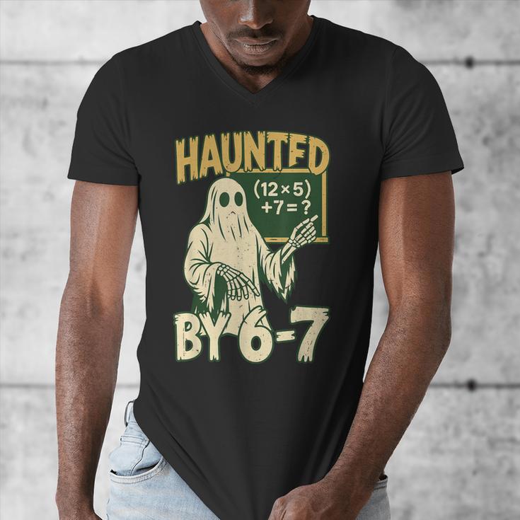 Halloween Costume Haunted By 67 Ghost Math Teacher Professor Men's V-Neck T-Shirt, funny design Halloween Costume Haunted By 67 Ghost Math Teacher Professor Men's V-Neck T-Shirt, funny design