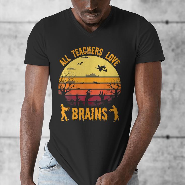 Halloween Costume Teacher Love Brains Zombie Men's V-Neck T-Shirt, funny design Halloween Costume Teacher Love Brains Zombie Men's V-Neck T-Shirt, funny design