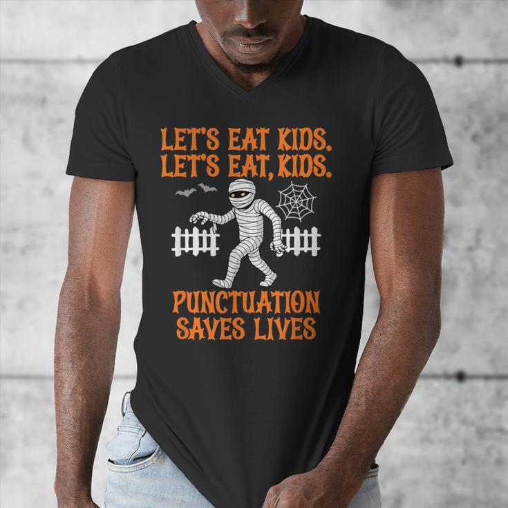 Halloween Lets Eat Kids Punctuation Teacher Men's V-Neck T-Shirt, funny design Halloween Lets Eat Kids Punctuation Teacher Men's V-Neck T-Shirt, funny design