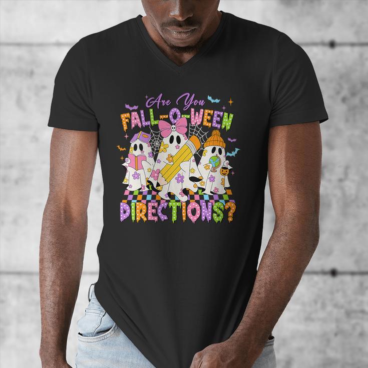 Halloween Floral Ghost Teacher Are You Falloween Directions Men's V-Neck T-Shirt, funny design