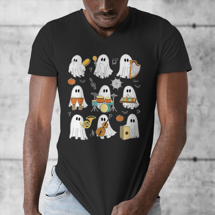 Halloween Ghost Music Teacher Playing Instruments Men's V-Neck T-Shirt, funny design Halloween Ghost Music Teacher Playing Instruments Men's V-Neck T-Shirt, funny design