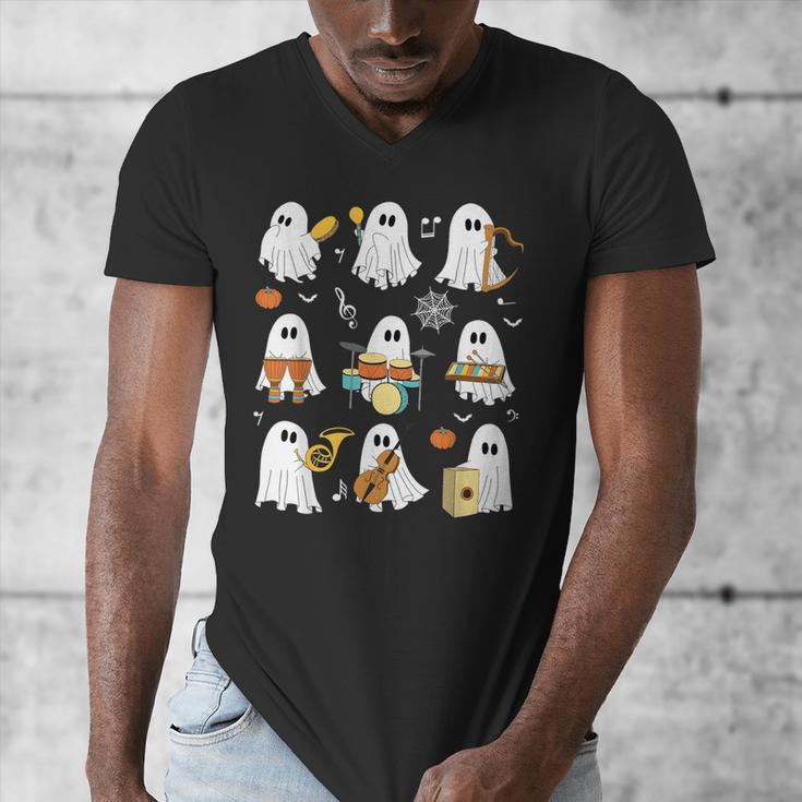 Halloween Ghost Playing Musical Instruments Music Teacher Men's V-Neck T-Shirt, funny design