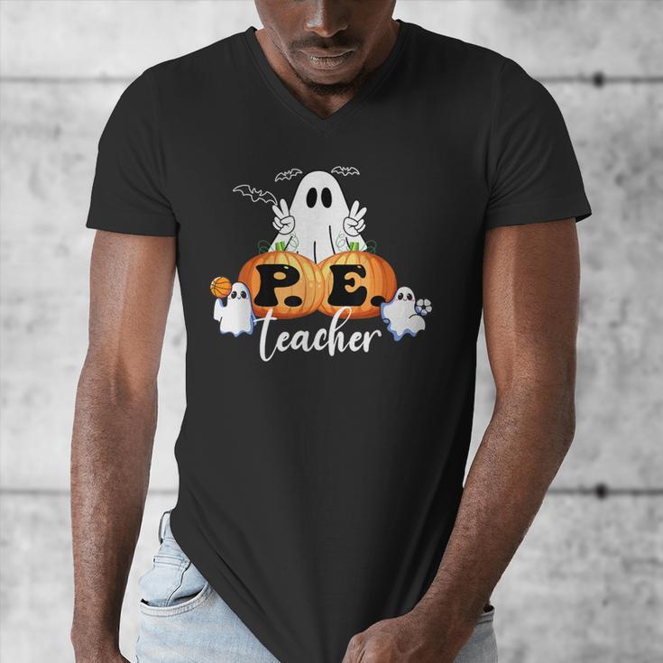 Halloween PE Teacher Ghosts Pumpkins Sports Lover Men's V-Neck T-Shirt, Pe Teacher Gifts, funny design Halloween PE Teacher Ghosts Pumpkins Sports Lover Men's V-Neck T-Shirt, Pe Teacher Gifts, funny design