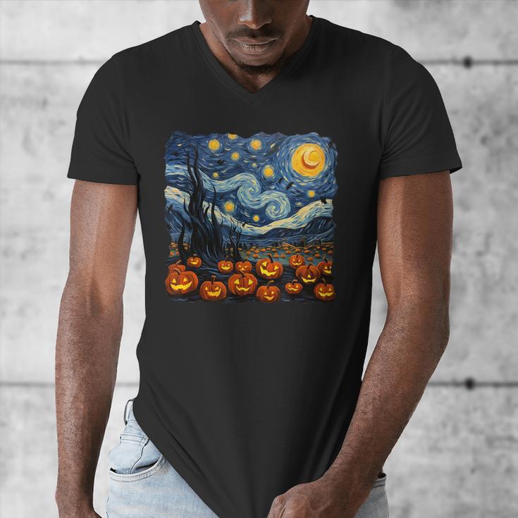 Halloween Pumpkin Starry Night Van Gogh Art Teacher Men's V-Neck T-Shirt, funny design Halloween Pumpkin Starry Night Van Gogh Art Teacher Men's V-Neck T-Shirt, funny design