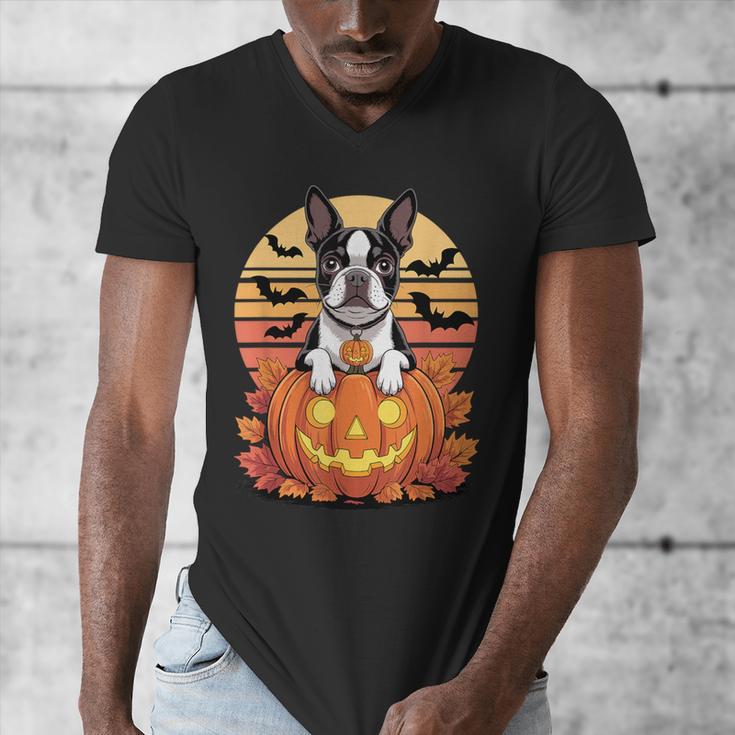 Halloween Retro Boston Terrier Men's V-Neck T-Shirt, Boston Terrier Halloween Gifts, funny design