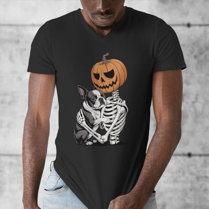 Halloween Skeleton Boston Terrier Men's V-Neck T-Shirt, Boston Terrier Halloween Gifts, funny design