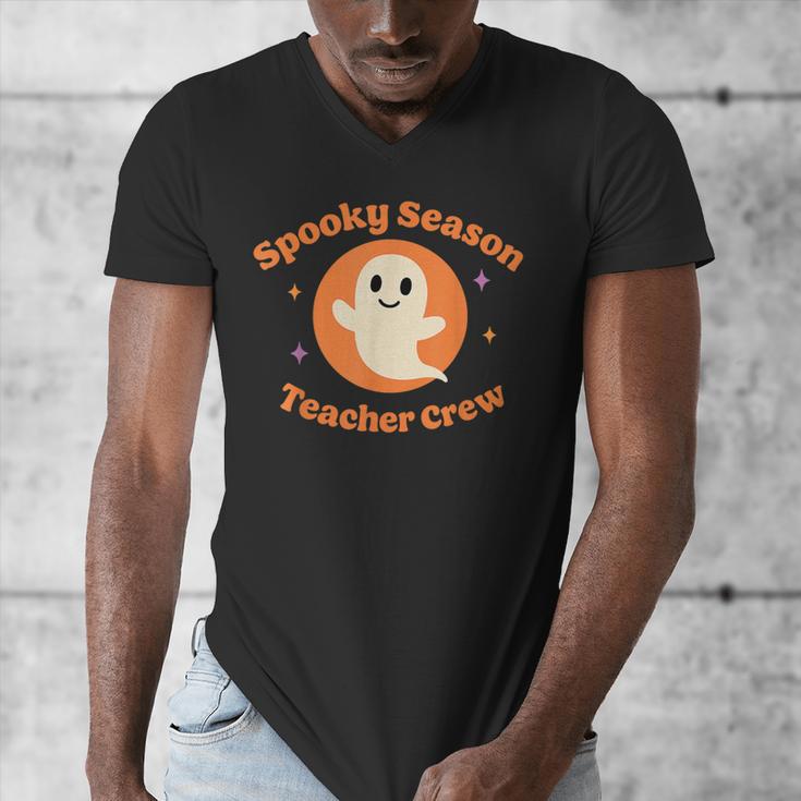 Halloween Teacher Crew Spooky Season Retro Ghost Men's V-Neck T-Shirt, funny design