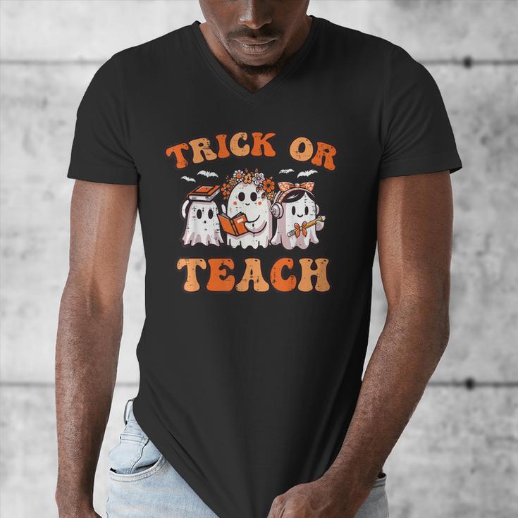 Halloween Teacher Ghosts Trick Or Teach Retro Costume Women Men's V-Neck T-Shirt, funny design