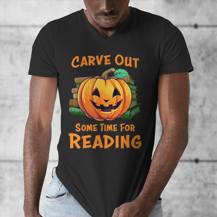 Halloween Teacher Librarian Pumpkin Reading Books Men Women Kids Men's V-Neck T-Shirt, funny design