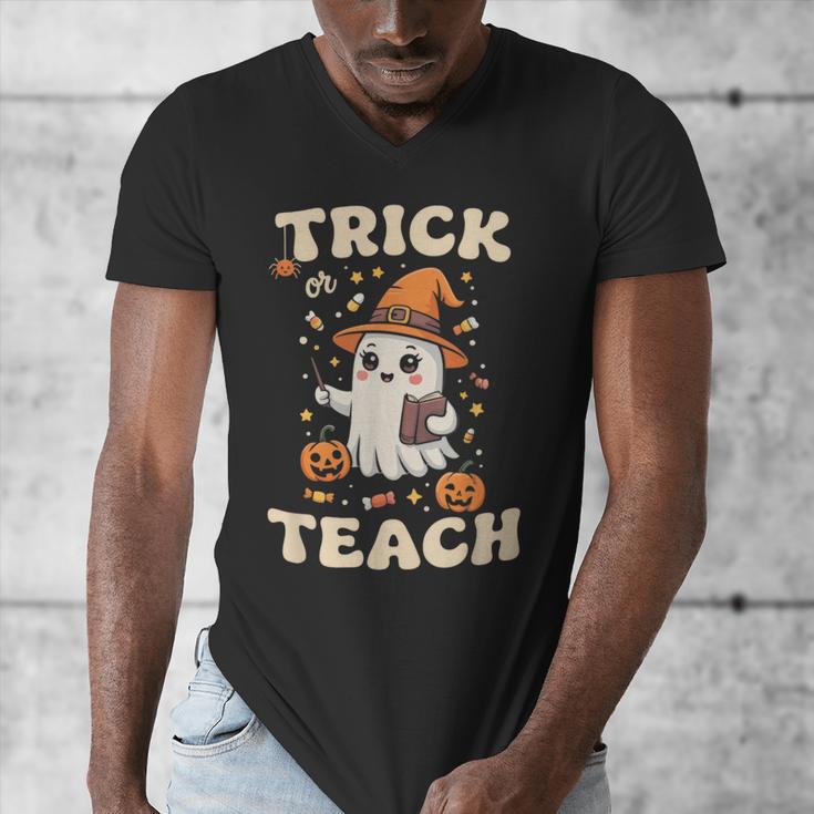 Halloween Teacher Shirts Women School Trick Or Teach Groovy Men's V-Neck T-Shirt, Groovy Teacher Gifts, funny design