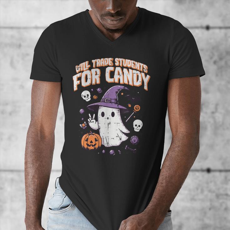 Halloween Teacher Trade Students For Candy Costume Women Men's V-Neck T-Shirt, funny design