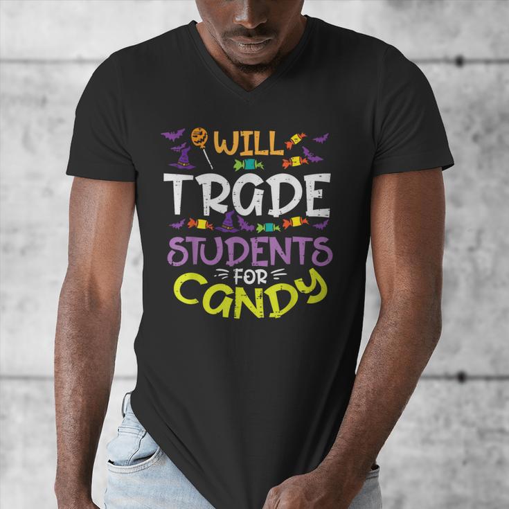Halloween Teacher Will Trade Students For Candy Women Men Men's V-Neck T-Shirt, funny design