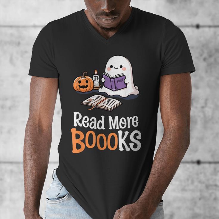 Halloween Teacher Women Cute Reading Ghost Read More Books Men's V-Neck T-Shirt, funny design