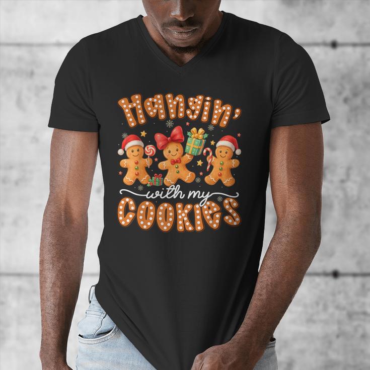 Hangin With My Cookies Gingerbread Men Women Xmas Teacher Men's V-Neck T-Shirt, funny design