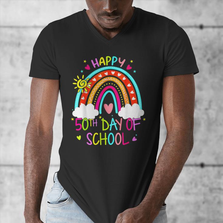 Happy 50th Days Of School Rainbow Teacher 50 Days Smarter Men's V-Neck T-Shirt, funny design Happy 50th Days Of School Rainbow Teacher 50 Days Smarter Men's V-Neck T-Shirt, funny design