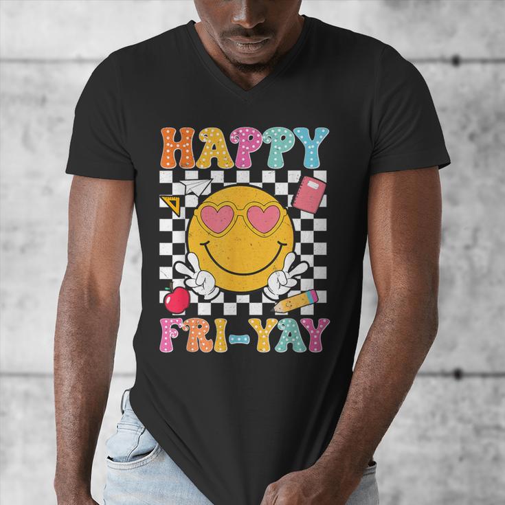 Happy Fri-Yay Groovy Teacher Friday Weekend Fri Yay Men's V-Neck T-Shirt, Groovy Teacher Gifts, funny design