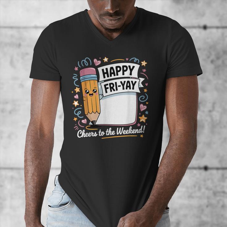 Happy Fri-Yay Teacher Fry Yay Friday Weekend Men's V-Neck T-Shirt, funny design
