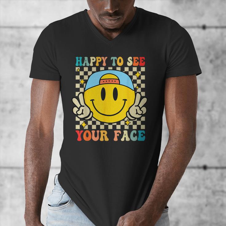 Happy To See Your Face Hippie Smile Back To School Teachers Men's V-Neck T-Shirt, funny design Happy To See Your Face Hippie Smile Back To School Teachers Men's V-Neck T-Shirt, funny design
